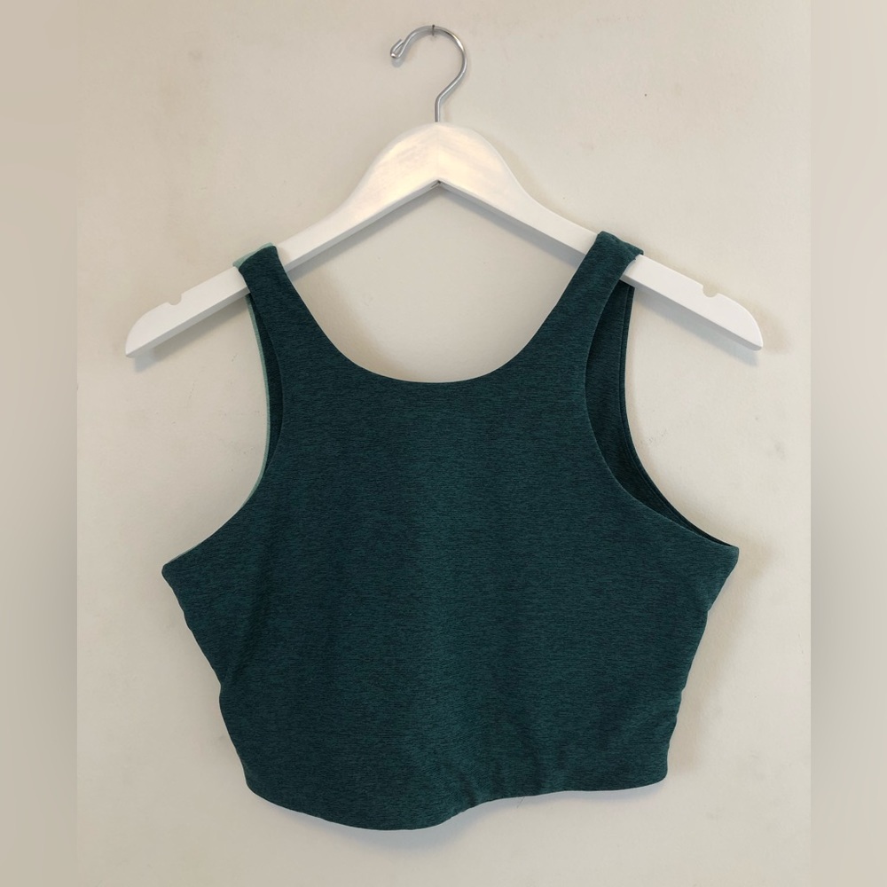 Outdoor voices Venus crop top, dark green, light green, size medium